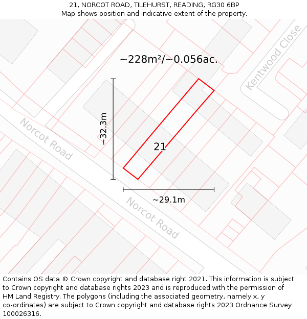 21, NORCOT ROAD, TILEHURST, READING, RG30 6BP: Plot and title map