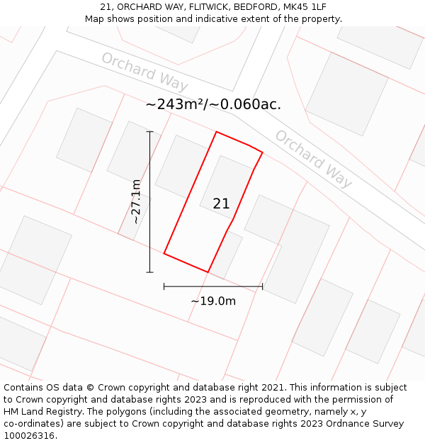 21, ORCHARD WAY, FLITWICK, BEDFORD, MK45 1LF: Plot and title map