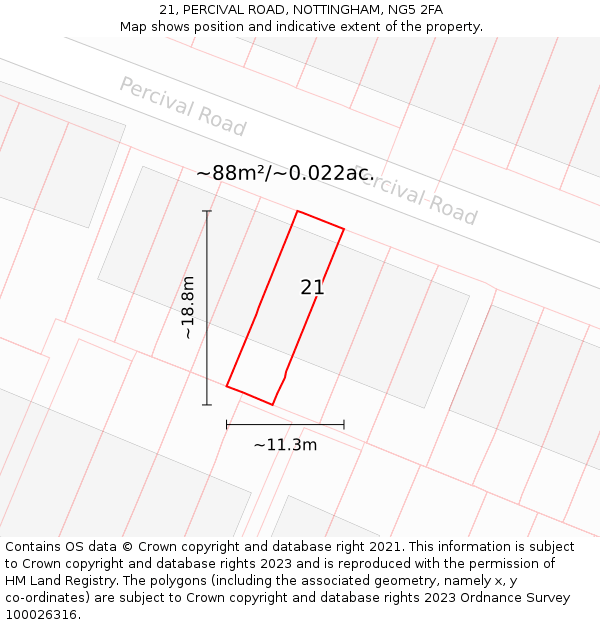 21, PERCIVAL ROAD, NOTTINGHAM, NG5 2FA: Plot and title map