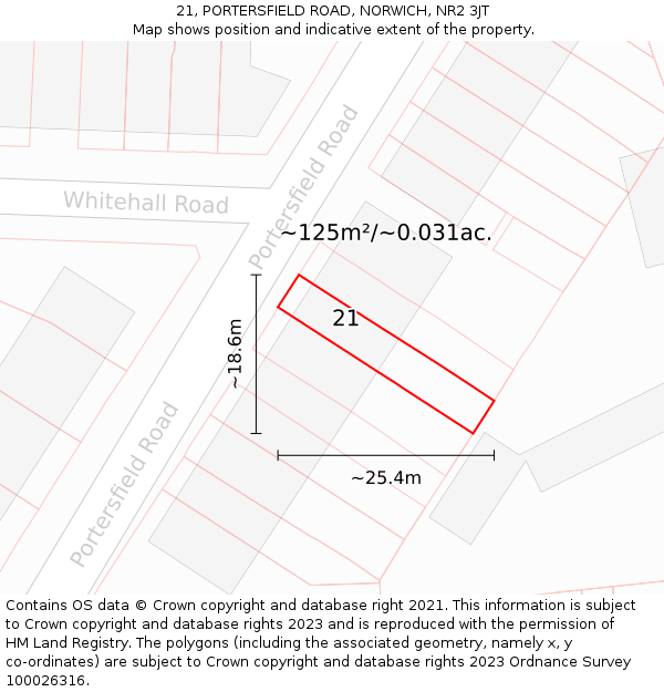 21, PORTERSFIELD ROAD, NORWICH, NR2 3JT: Plot and title map