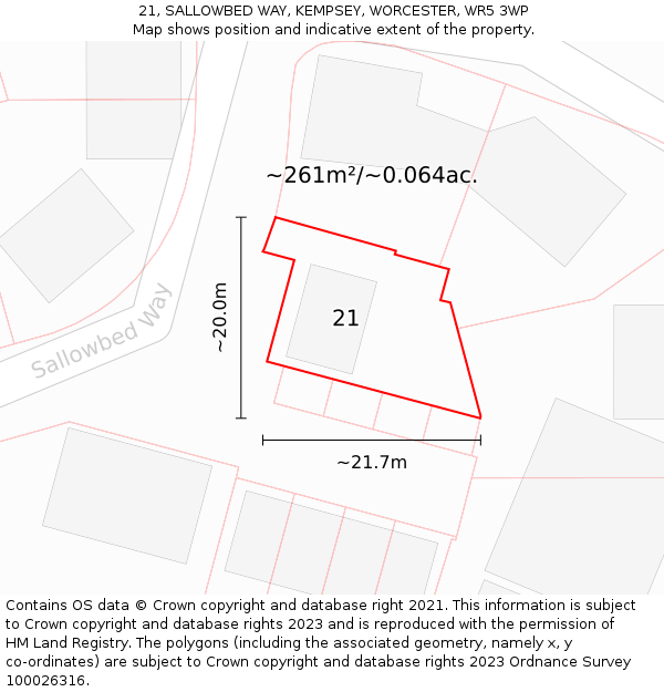 21, SALLOWBED WAY, KEMPSEY, WORCESTER, WR5 3WP: Plot and title map