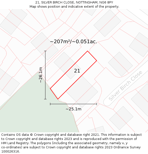 21, SILVER BIRCH CLOSE, NOTTINGHAM, NG6 8PY: Plot and title map