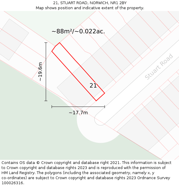 21, STUART ROAD, NORWICH, NR1 2BY: Plot and title map
