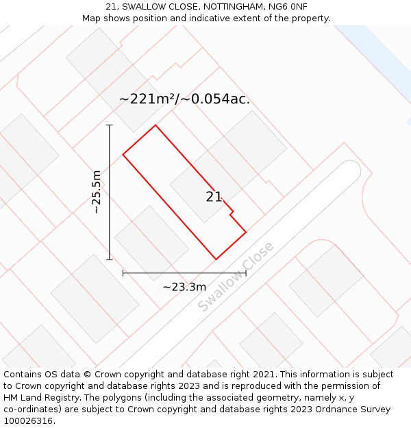 21, SWALLOW CLOSE, NOTTINGHAM, NG6 0NF: Plot and title map