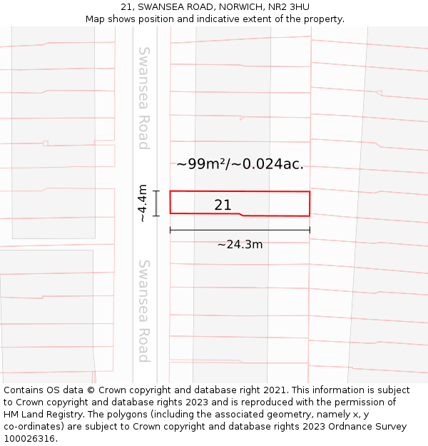 21, SWANSEA ROAD, NORWICH, NR2 3HU: Plot and title map