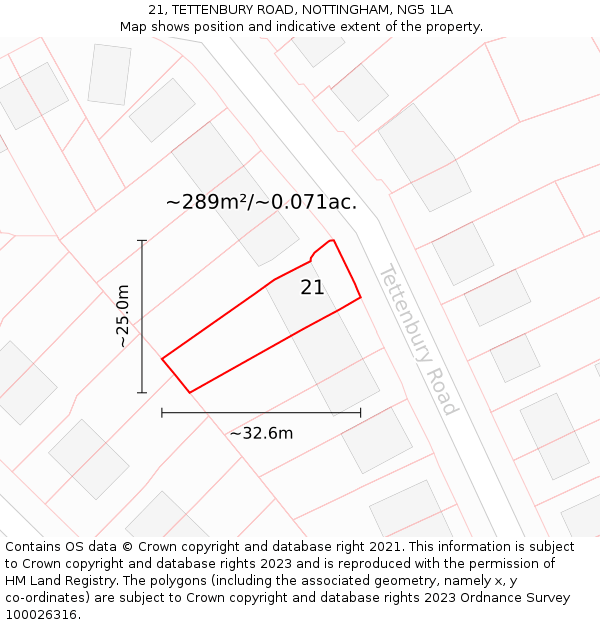 21, TETTENBURY ROAD, NOTTINGHAM, NG5 1LA: Plot and title map