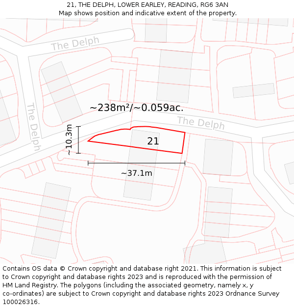 21, THE DELPH, LOWER EARLEY, READING, RG6 3AN: Plot and title map