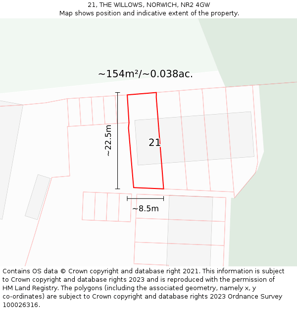 21, THE WILLOWS, NORWICH, NR2 4GW: Plot and title map