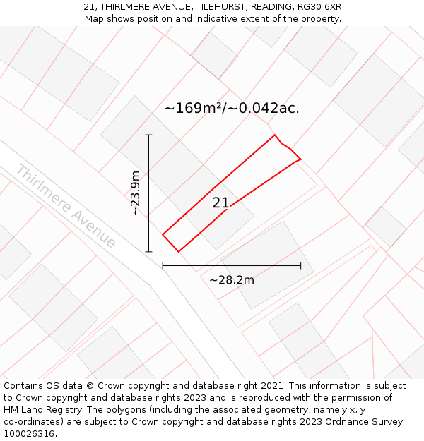 21, THIRLMERE AVENUE, TILEHURST, READING, RG30 6XR: Plot and title map