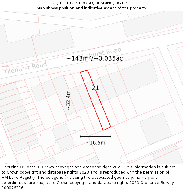 21, TILEHURST ROAD, READING, RG1 7TP: Plot and title map