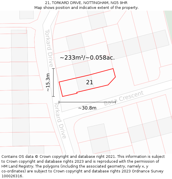 21, TORKARD DRIVE, NOTTINGHAM, NG5 9HR: Plot and title map