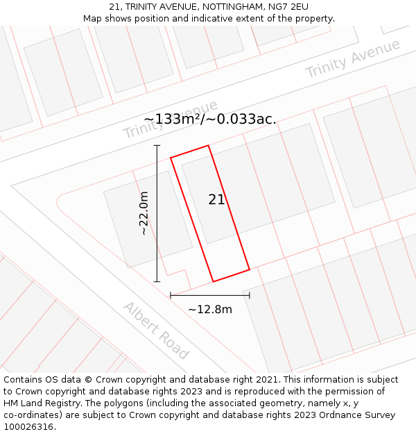 21, TRINITY AVENUE, NOTTINGHAM, NG7 2EU: Plot and title map