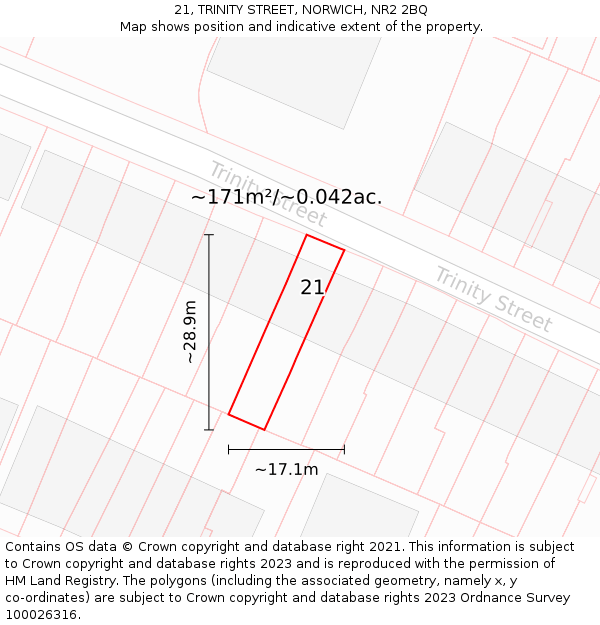 21, TRINITY STREET, NORWICH, NR2 2BQ: Plot and title map