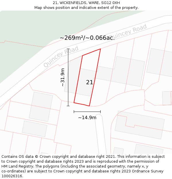 21, WICKENFIELDS, WARE, SG12 0XH: Plot and title map