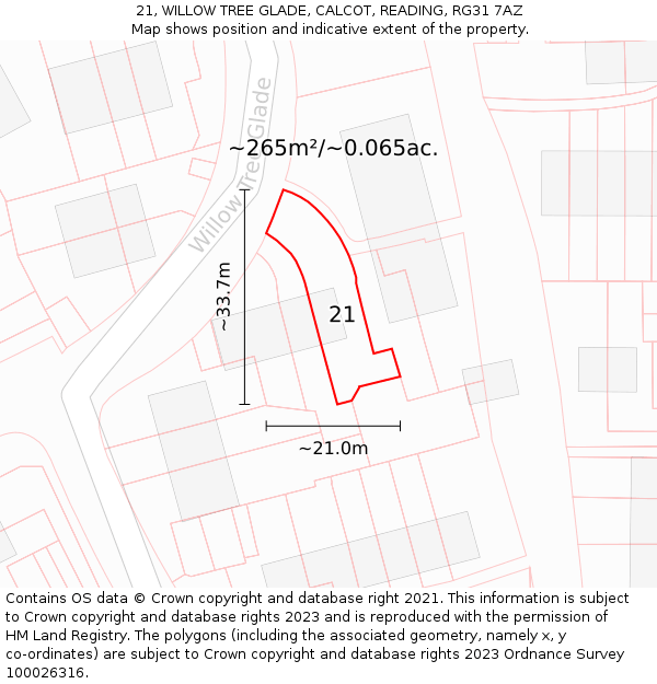 21, WILLOW TREE GLADE, CALCOT, READING, RG31 7AZ: Plot and title map