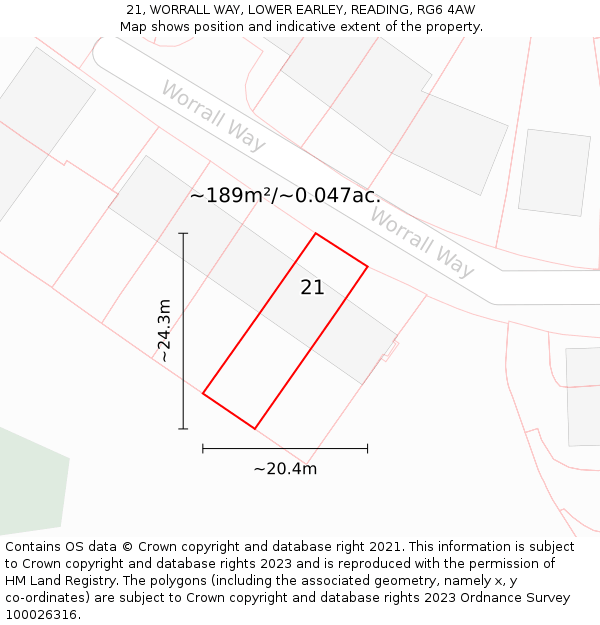 21, WORRALL WAY, LOWER EARLEY, READING, RG6 4AW: Plot and title map