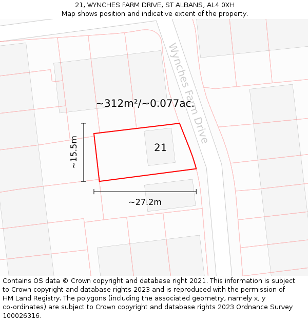 21, WYNCHES FARM DRIVE, ST ALBANS, AL4 0XH: Plot and title map