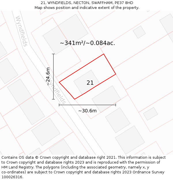 21, WYNDFIELDS, NECTON, SWAFFHAM, PE37 8HD: Plot and title map