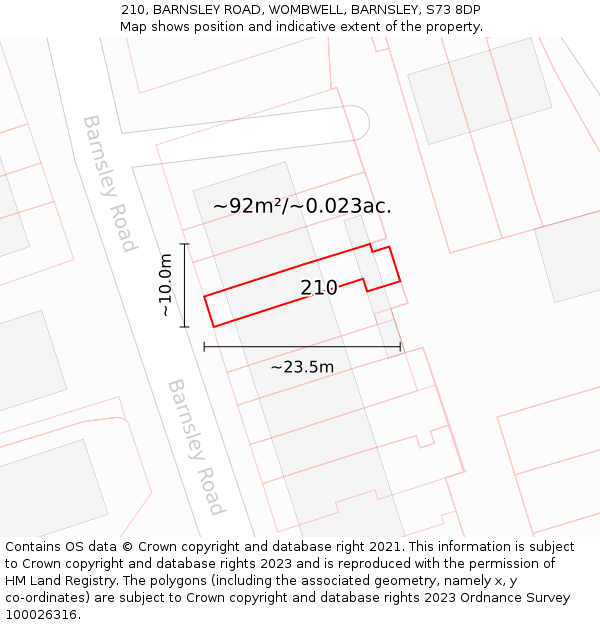 210, BARNSLEY ROAD, WOMBWELL, BARNSLEY, S73 8DP: Plot and title map