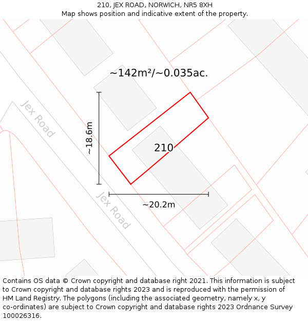 210, JEX ROAD, NORWICH, NR5 8XH: Plot and title map