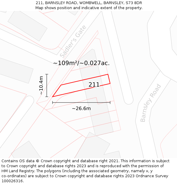 211, BARNSLEY ROAD, WOMBWELL, BARNSLEY, S73 8DR: Plot and title map