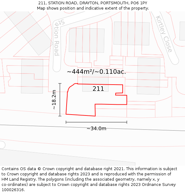211, STATION ROAD, DRAYTON, PORTSMOUTH, PO6 1PY: Plot and title map