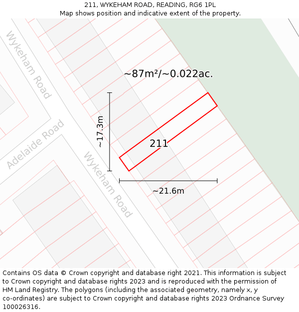 211, WYKEHAM ROAD, READING, RG6 1PL: Plot and title map