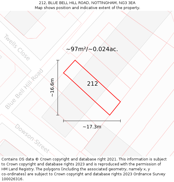 212, BLUE BELL HILL ROAD, NOTTINGHAM, NG3 3EA: Plot and title map