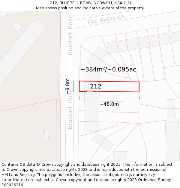212, BLUEBELL ROAD, NORWICH, NR4 7LN: Plot and title map