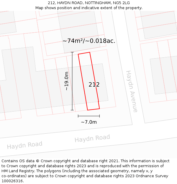 212, HAYDN ROAD, NOTTINGHAM, NG5 2LG: Plot and title map