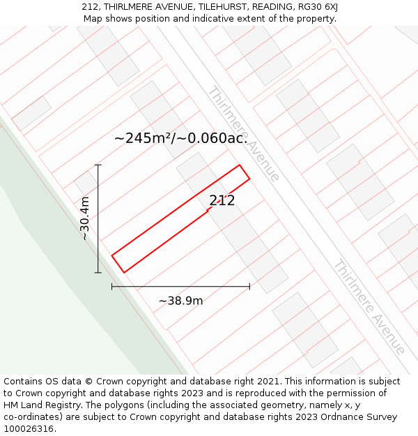 212, THIRLMERE AVENUE, TILEHURST, READING, RG30 6XJ: Plot and title map