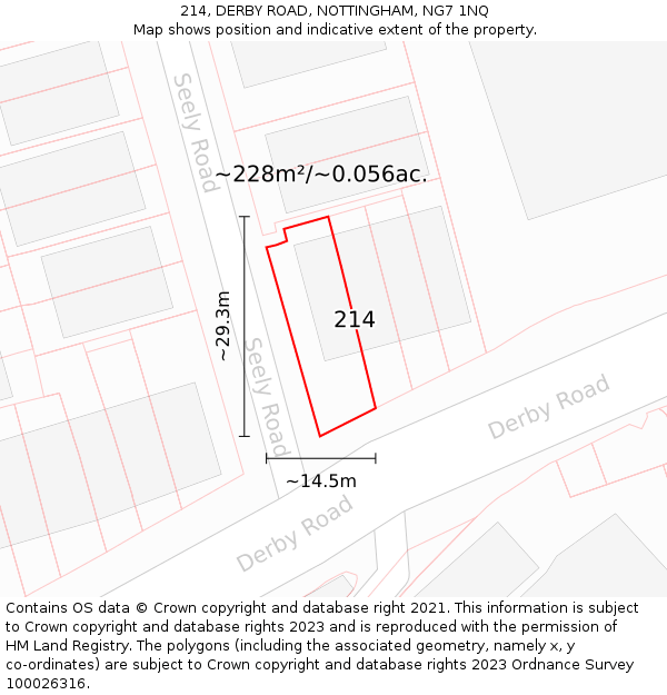 214, DERBY ROAD, NOTTINGHAM, NG7 1NQ: Plot and title map