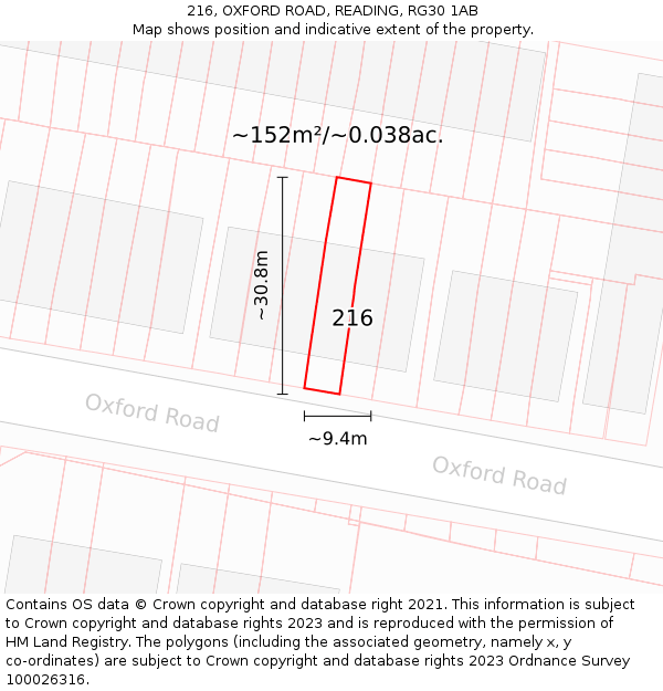 216, OXFORD ROAD, READING, RG30 1AB: Plot and title map