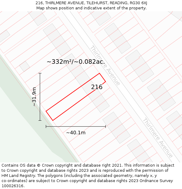 216, THIRLMERE AVENUE, TILEHURST, READING, RG30 6XJ: Plot and title map