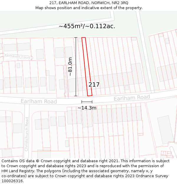 217, EARLHAM ROAD, NORWICH, NR2 3RQ: Plot and title map
