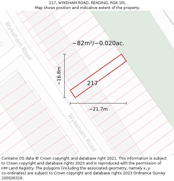217, WYKEHAM ROAD, READING, RG6 1PL: Plot and title map