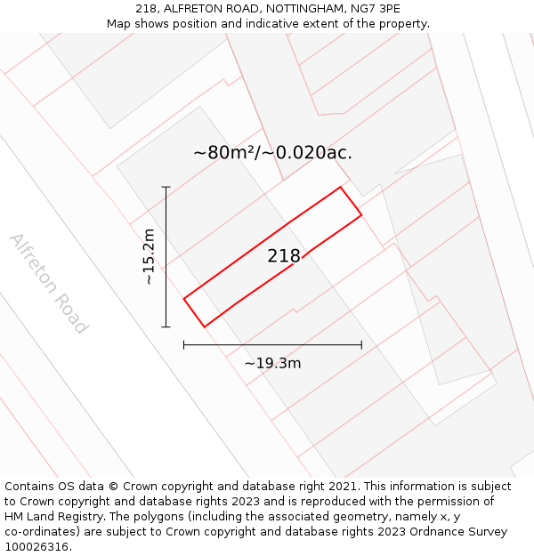 218, ALFRETON ROAD, NOTTINGHAM, NG7 3PE: Plot and title map