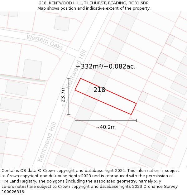 218, KENTWOOD HILL, TILEHURST, READING, RG31 6DP: Plot and title map