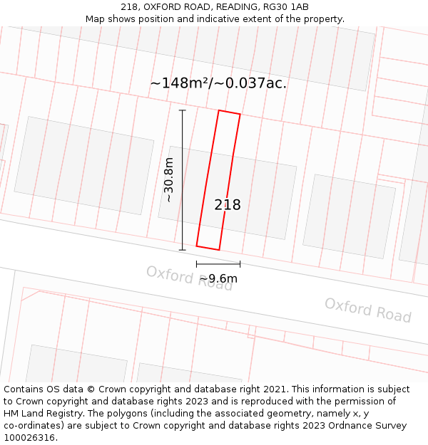 218, OXFORD ROAD, READING, RG30 1AB: Plot and title map