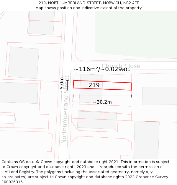 219, NORTHUMBERLAND STREET, NORWICH, NR2 4EE: Plot and title map