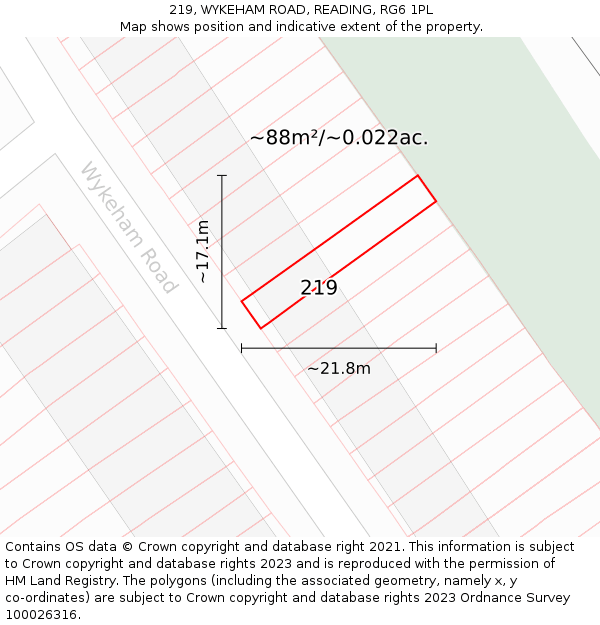 219, WYKEHAM ROAD, READING, RG6 1PL: Plot and title map