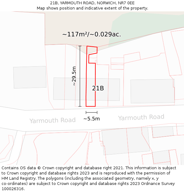 21B, YARMOUTH ROAD, NORWICH, NR7 0EE: Plot and title map