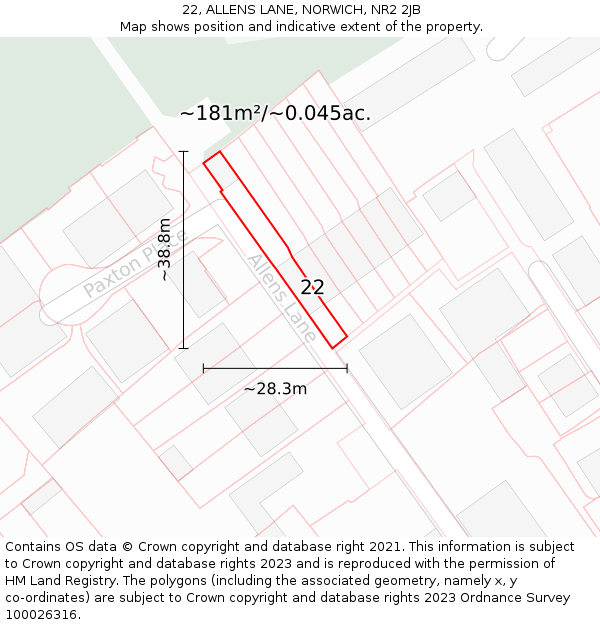 22, ALLENS LANE, NORWICH, NR2 2JB: Plot and title map
