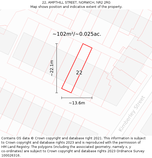 22, AMPTHILL STREET, NORWICH, NR2 2RG: Plot and title map