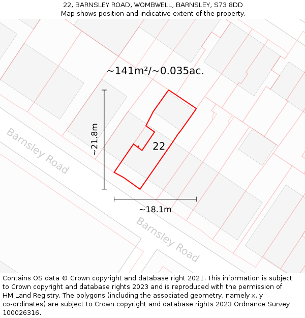 22, BARNSLEY ROAD, WOMBWELL, BARNSLEY, S73 8DD: Plot and title map