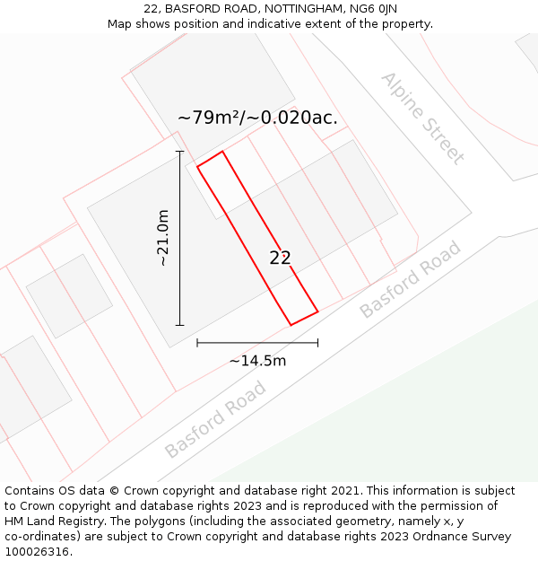 22, BASFORD ROAD, NOTTINGHAM, NG6 0JN: Plot and title map
