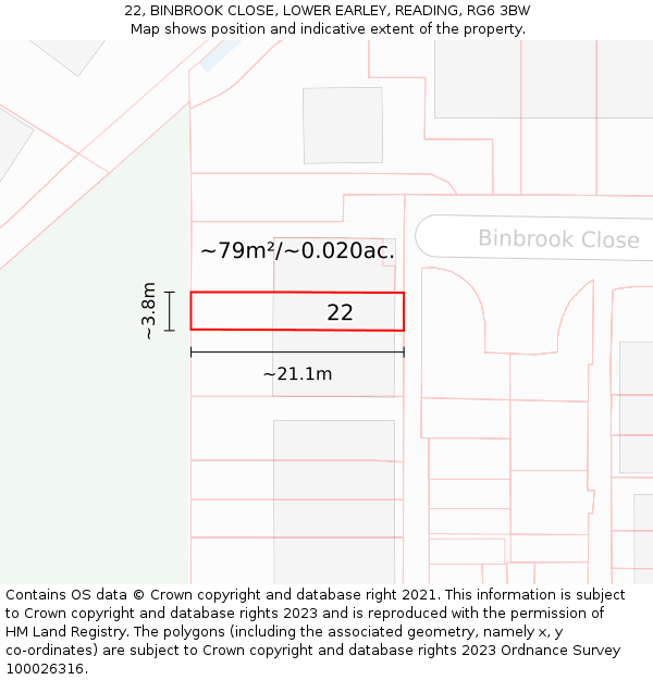 22, BINBROOK CLOSE, LOWER EARLEY, READING, RG6 3BW: Plot and title map