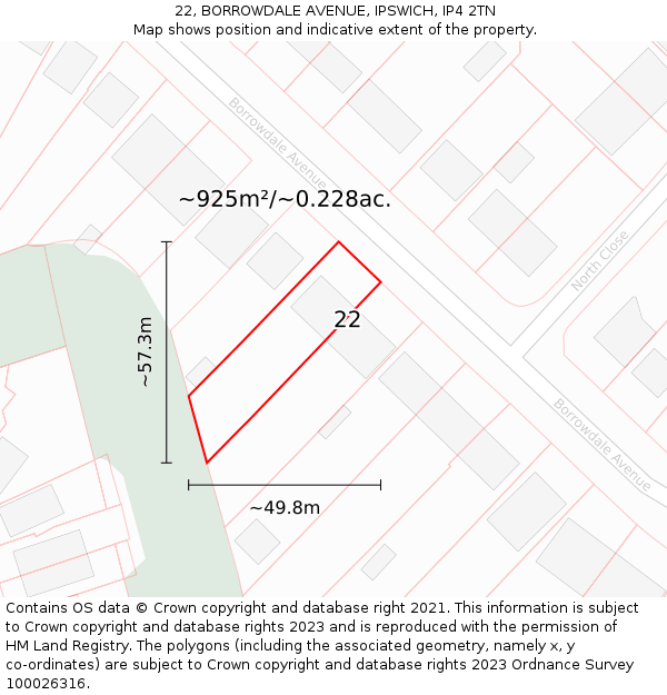 22, BORROWDALE AVENUE, IPSWICH, IP4 2TN: Plot and title map
