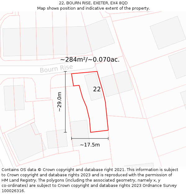 22, BOURN RISE, EXETER, EX4 8QD: Plot and title map