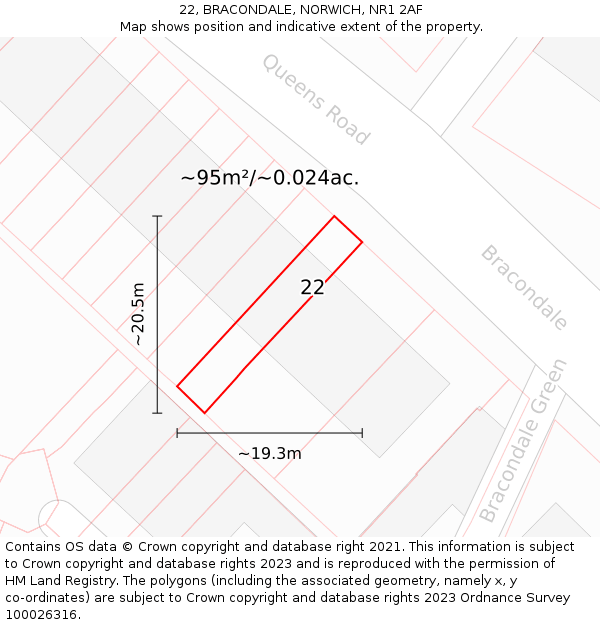 22, BRACONDALE, NORWICH, NR1 2AF: Plot and title map